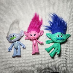Troll Figurine Set - Pink, Blue, White Hair Mini Dolls 2015
